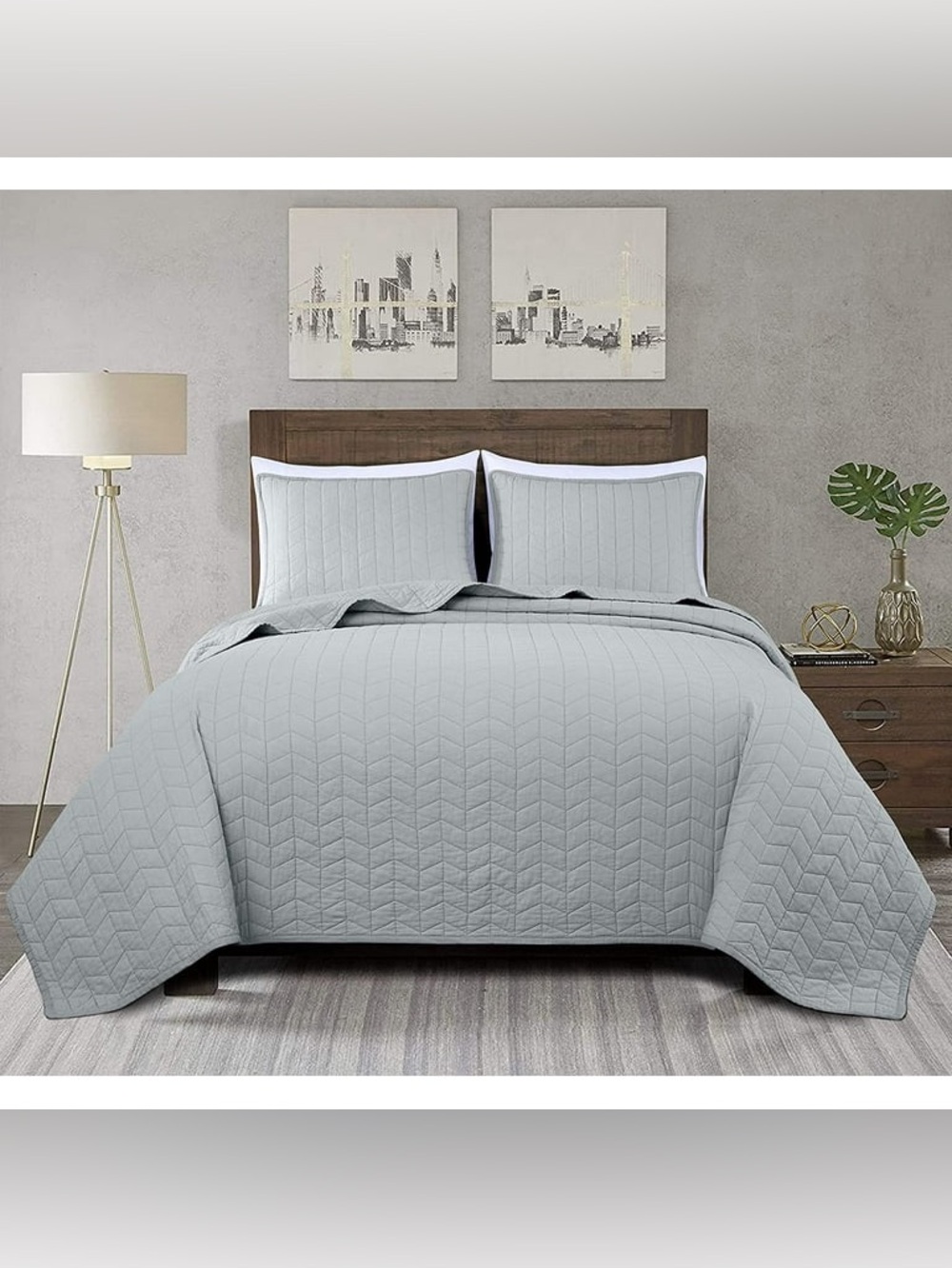 Light Gray king 3 piece  Quilted Bedspread Set 100% cotton